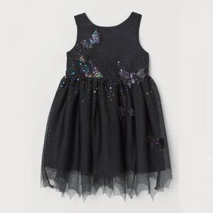 H&M Girls Black Bat Dress with Sequins and Tulle 3T 4T